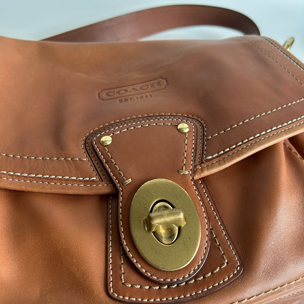 Coach Brown Leather Shoulder Bag with Brass Hardware - Picture 9 of 16